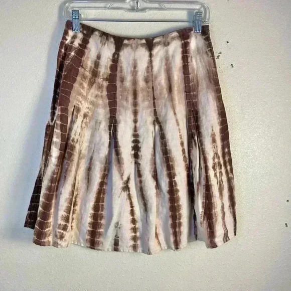 MICHAEL Michael Kors Dresses & Skirts - Michael Kors Womens 4 Brown Tie Dye 100% Linen Skirt Pleat Side Zip Knee Length